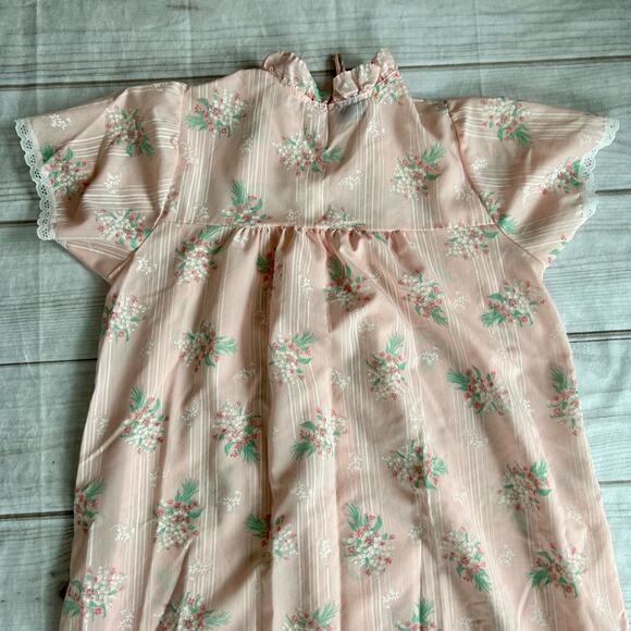Vintage Ballet New York Pink Floral Nightgown Lace Yoke Short Sleeve Cottagecore - Picture 10 of 14